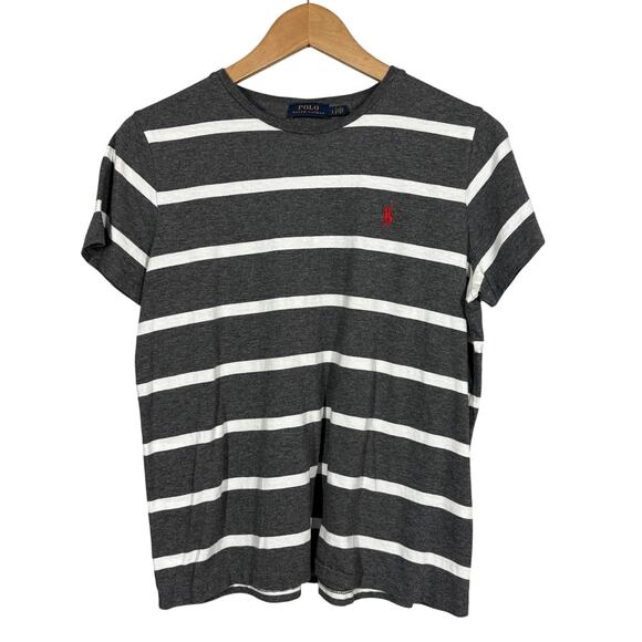 Polo Ralph Lauren Y2K Stripe Tee Crop Casual Scoop Neck Gray - L - Picture 1 of 4